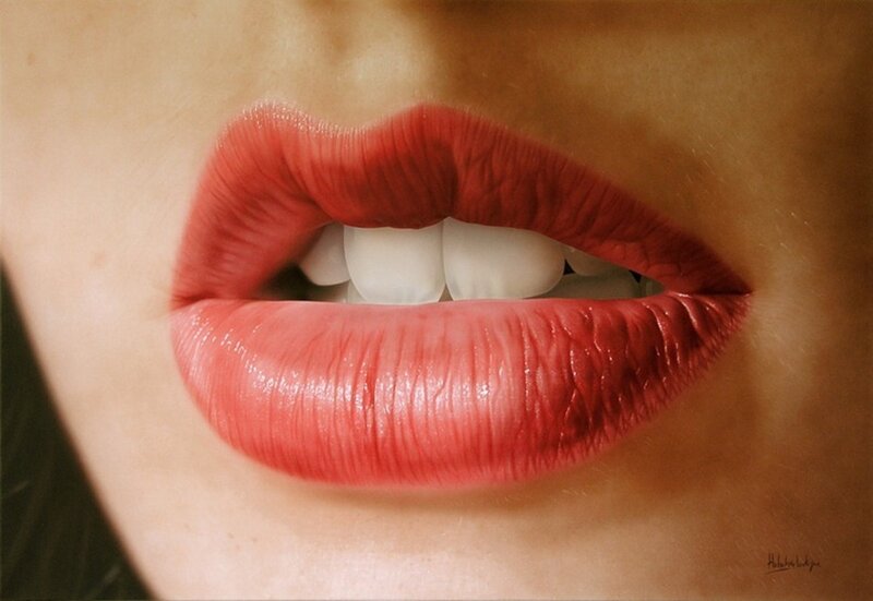 Close-up of Lips — Red, Neutral, Photograph, Teeth, Skin