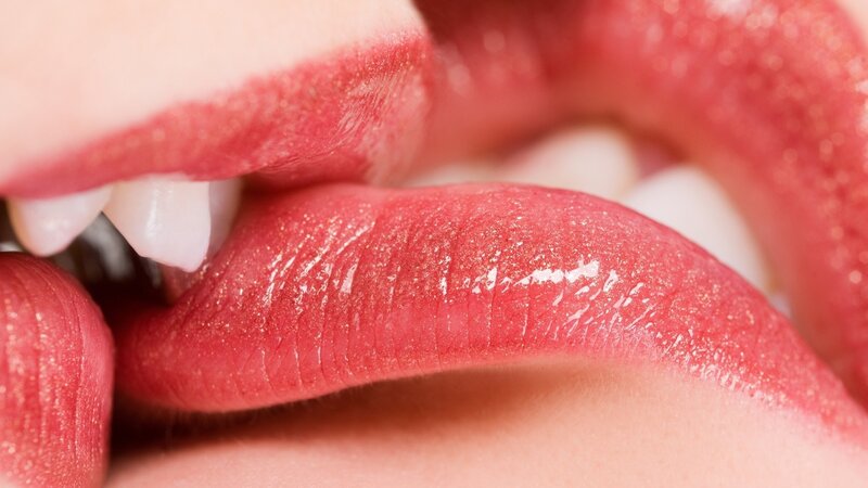 Close-up of Lips — Red, Neutral, Photograph, Teeth