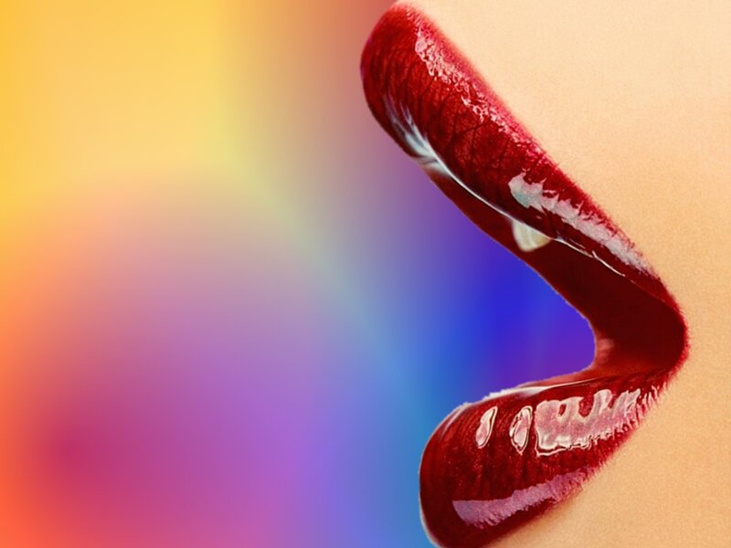Close-up of Lips — Red, Vibrant, Photograph, Colorful Background