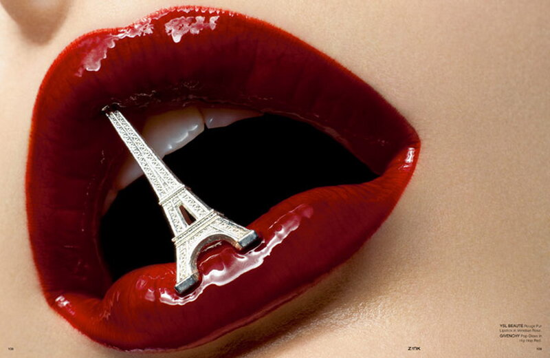 Close-up of Lips with Eiffel Tower
