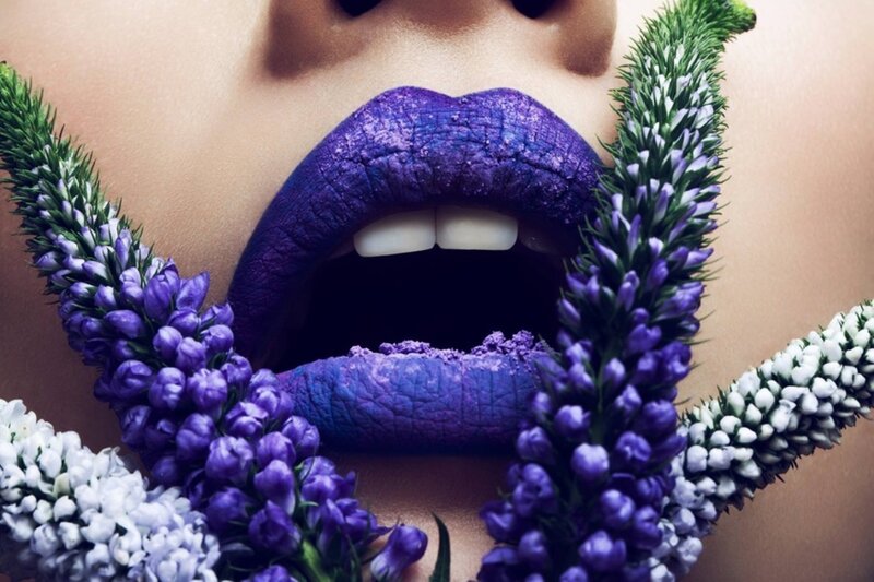 Close-up of Lips with Flowers