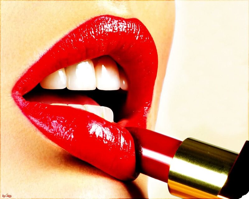 Close-up of Lips with Lipstick — Red