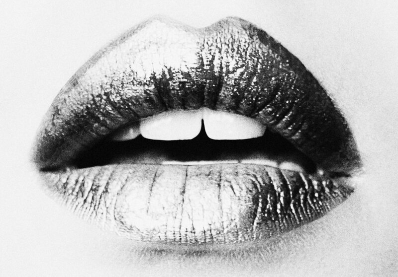 close-up of lips with metallic lipstick