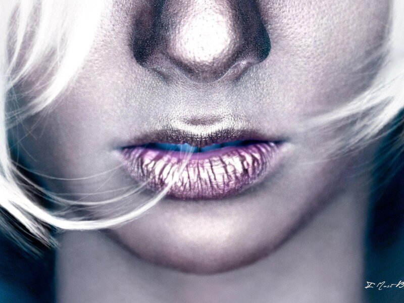 close-up of lips with metallic makeup