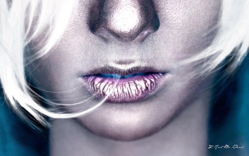 close-up of lips with metallic makeup