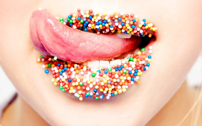 Close-up of Lips with Sprinkles — Pink