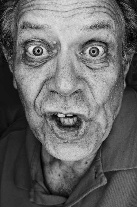 close-up of man with wide eyes