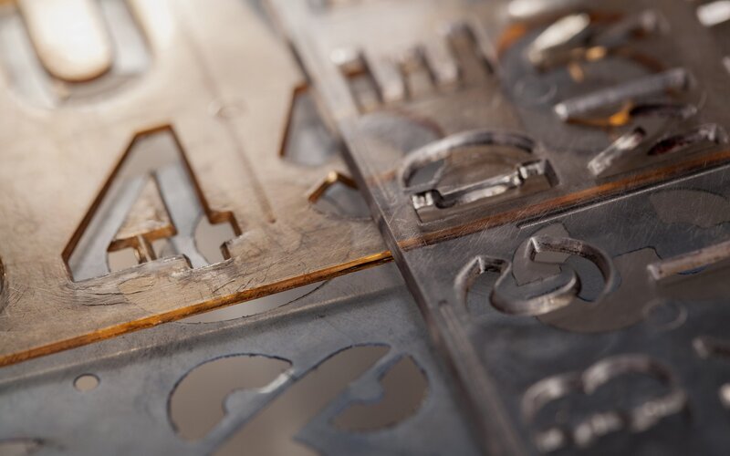 close-up of metal stencils