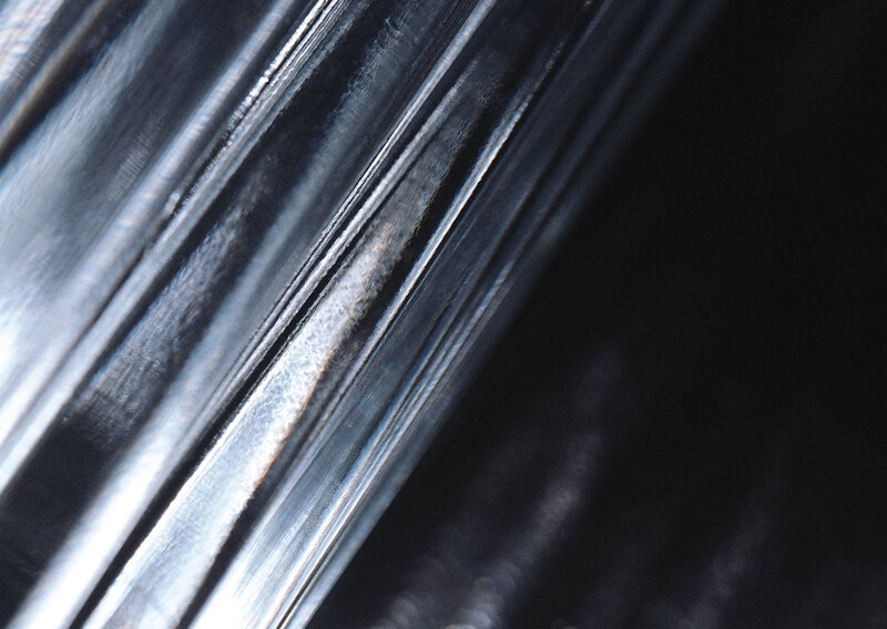 close-up of metallic ridges