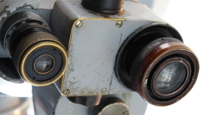 close-up of microscope eyepieces