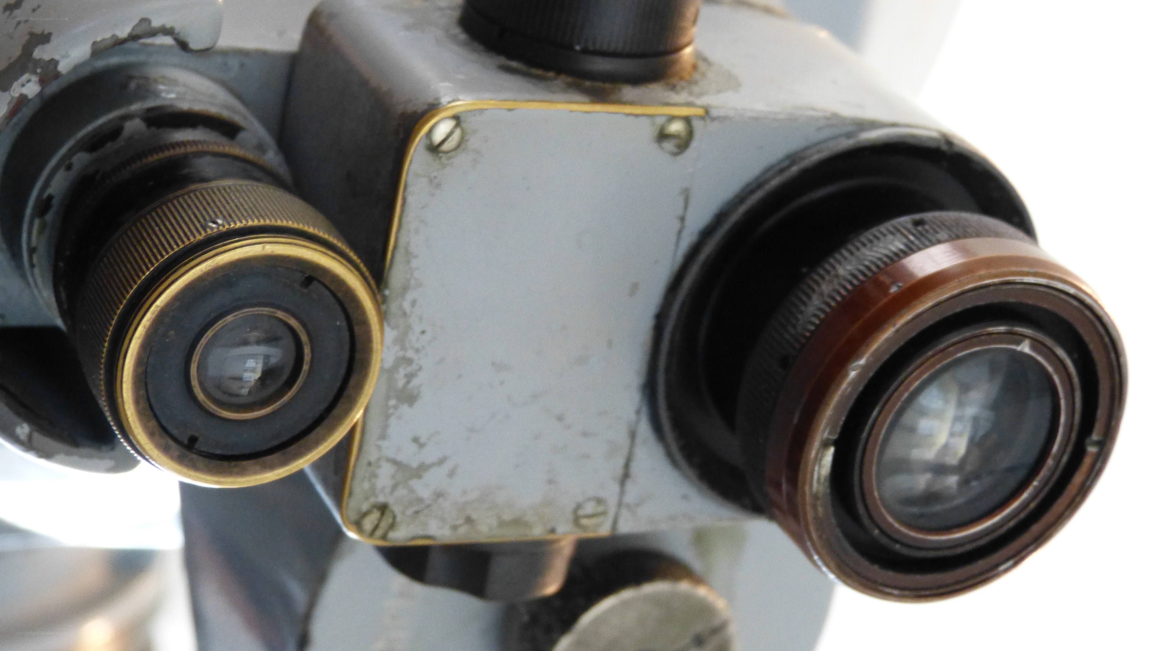 close-up of microscope eyepieces