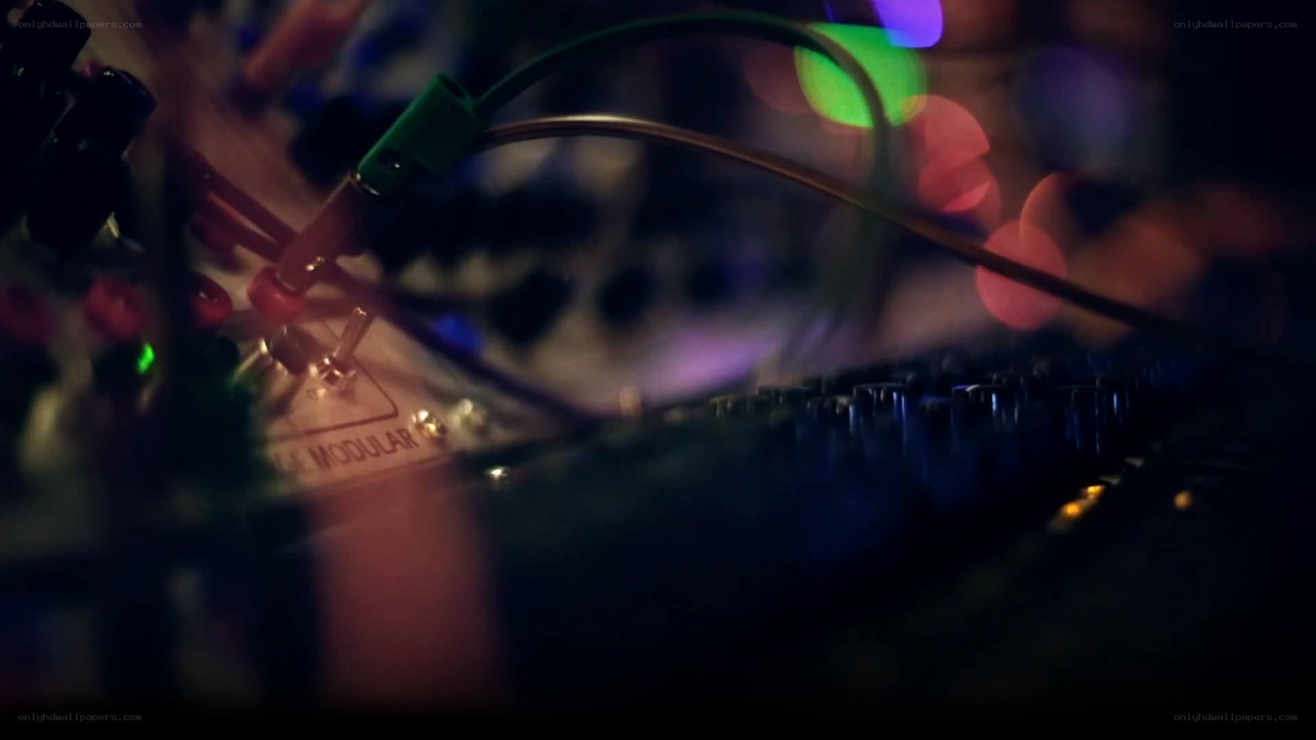 close-up of modular synthesizer