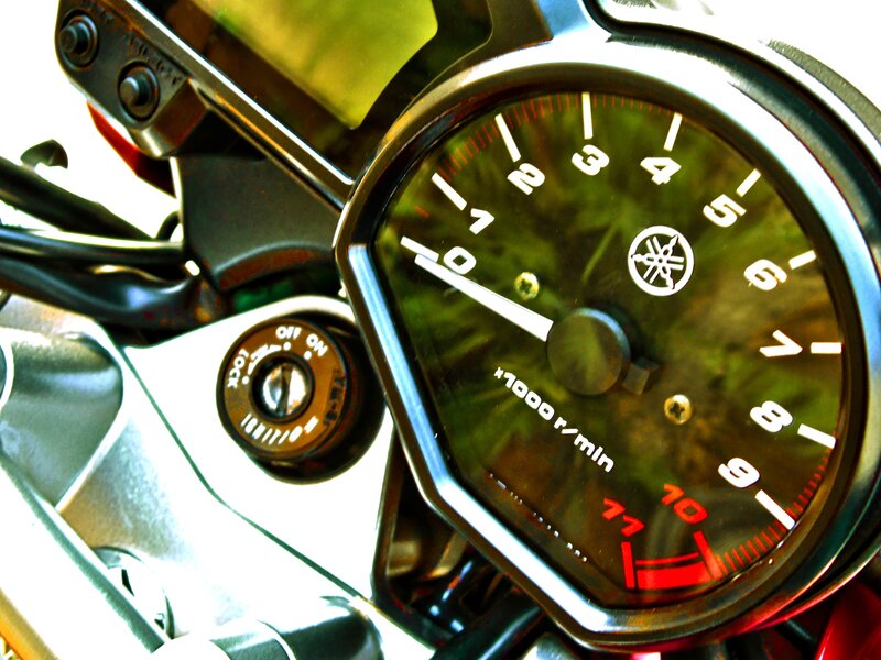 Close-up of motorcycle dashboard