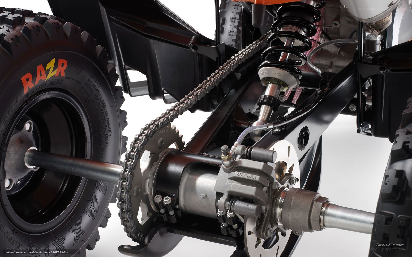 Close-up of motorcycle drivetrain