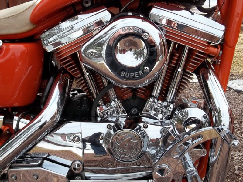 Close-up of Motorcycle Engine — Red