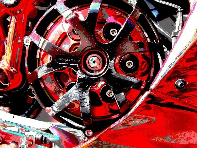 close-up of motorcycle wheel