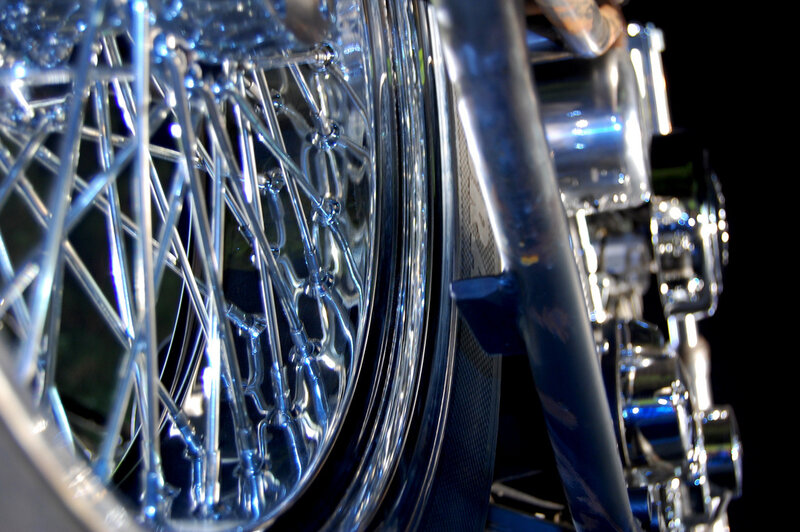 close-up of motorcycle wheel
