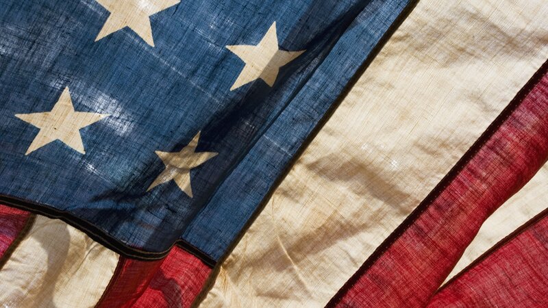 close-up of old american flag