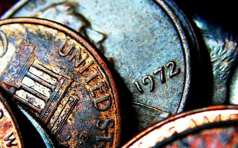 close-up of old coins