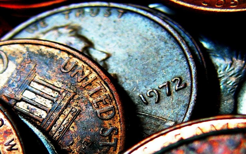 close-up of old coins