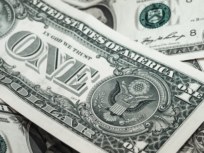 close-up of one-dollar bills