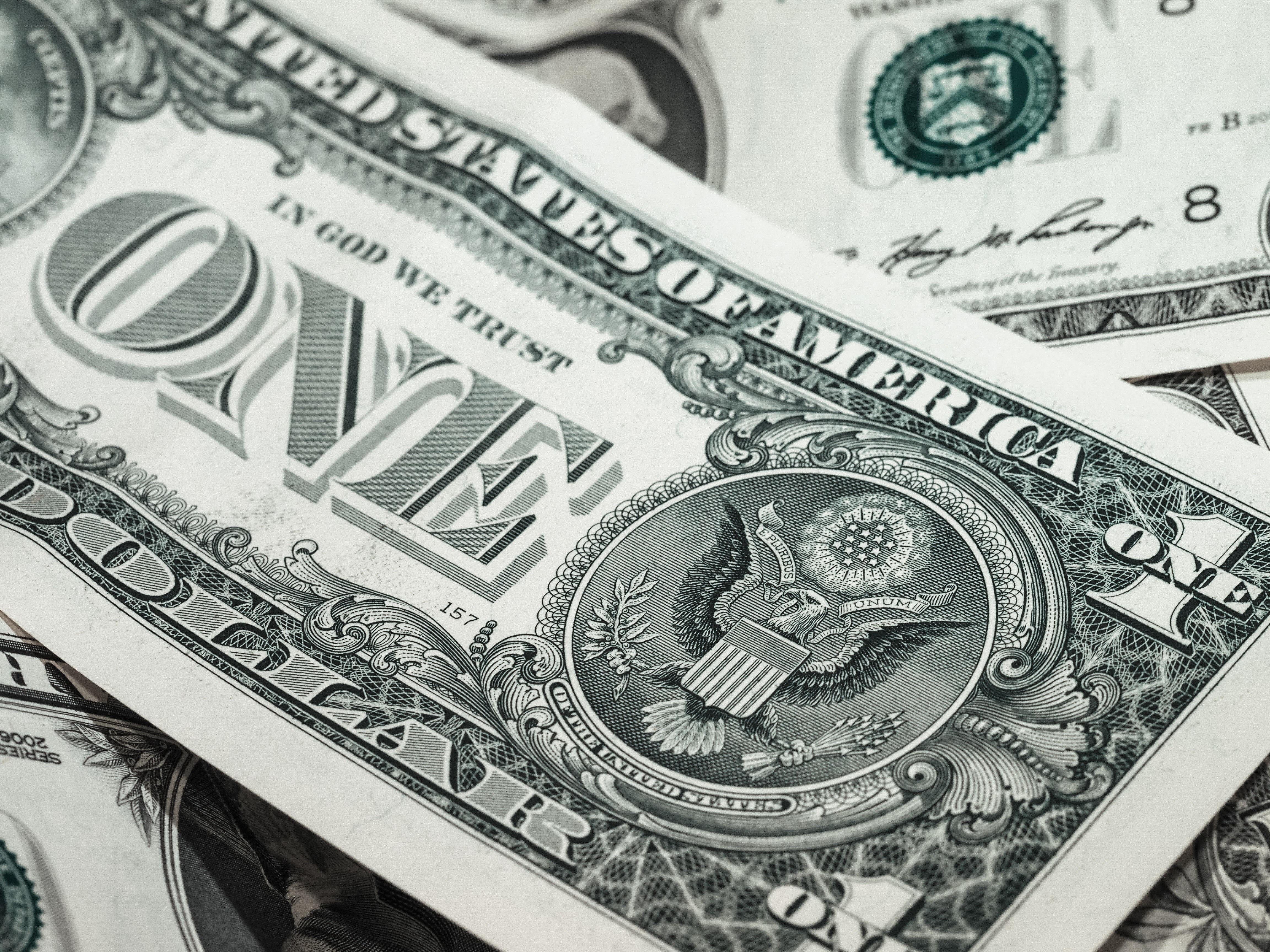 close-up of one-dollar bills