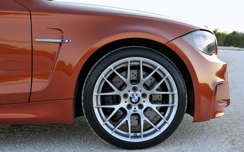 close-up of orange BMW car