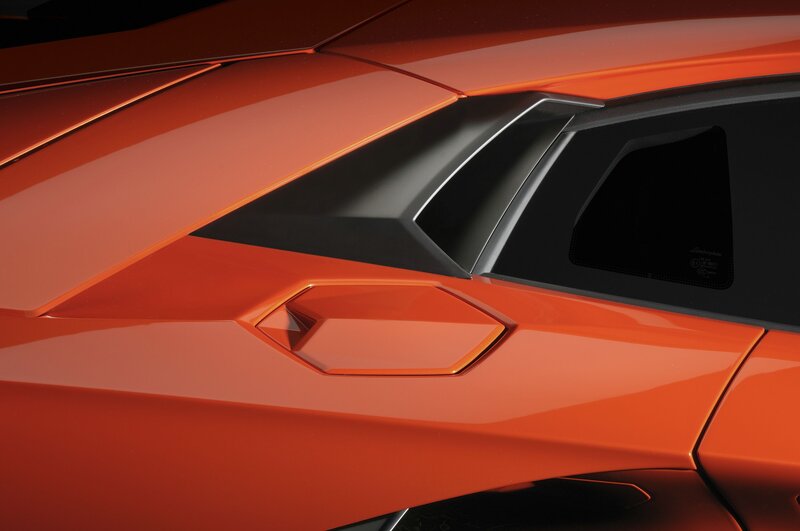 Close-up of orange sports car