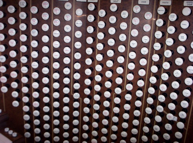 Close-up of organ console