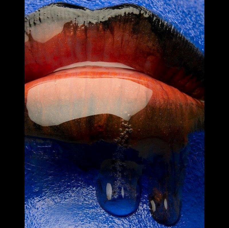 Close-up of Painted Lips — Blue
