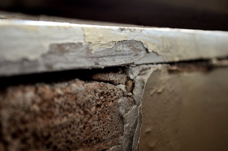 close-up of peeling paint on wood
