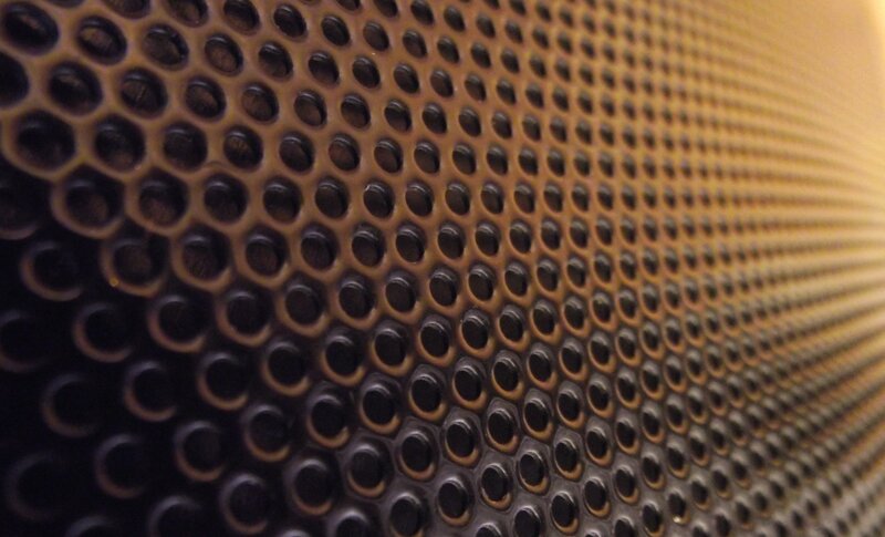 close-up of perforated metal surface