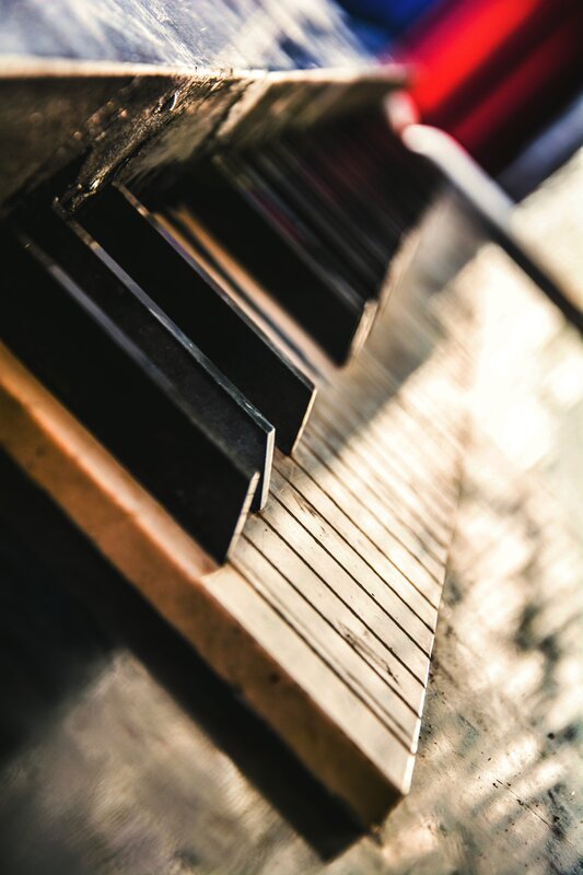 Close-up of Piano Keys — Black, Dramatic, Photograph, Wooden Surface