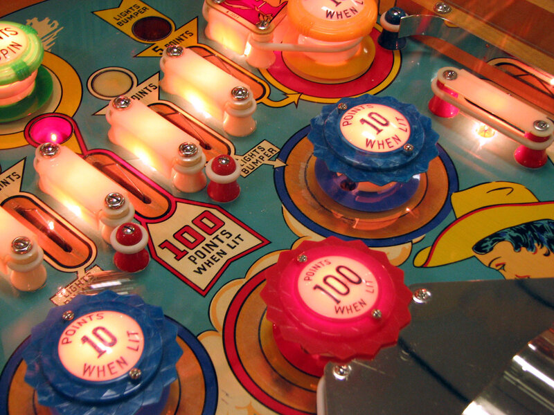 Close-up of pinball machine playfield
