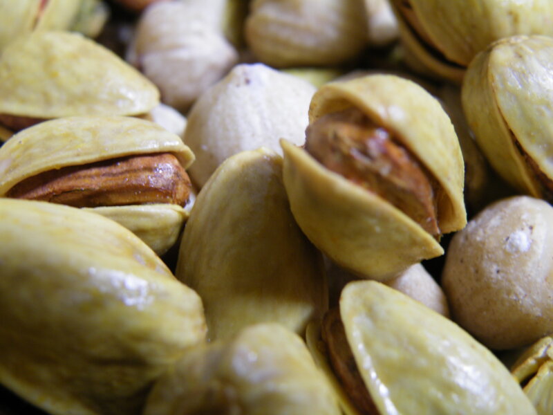 close-up of pistachio nuts