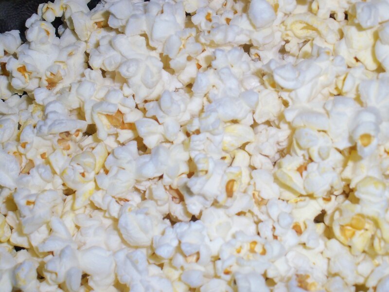 close-up of popped popcorn