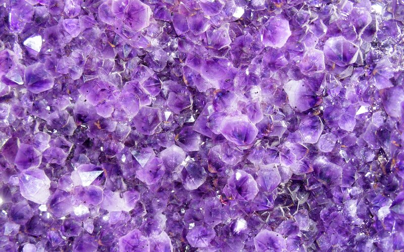 Close-up of purple amethyst crystals