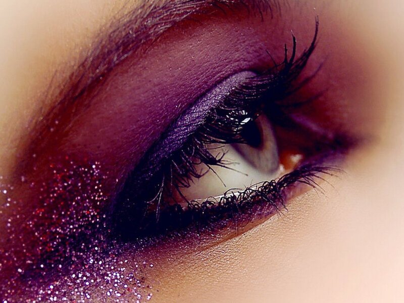 close-up of purple eye makeup