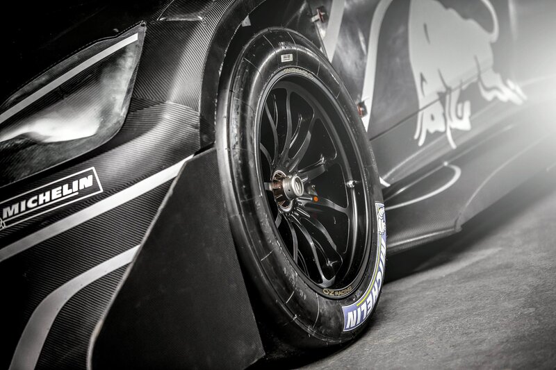 Close-up of race car wheel