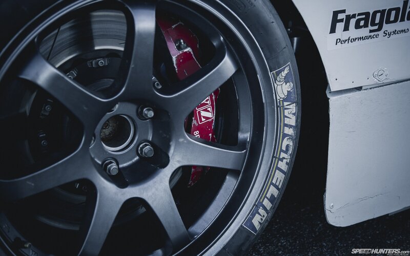 close-up of race car wheel