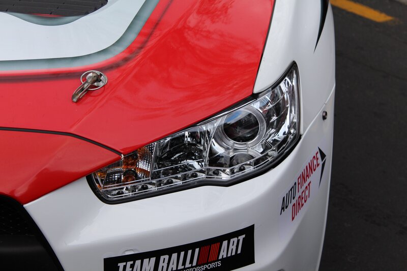 close-up of rally car headlight
