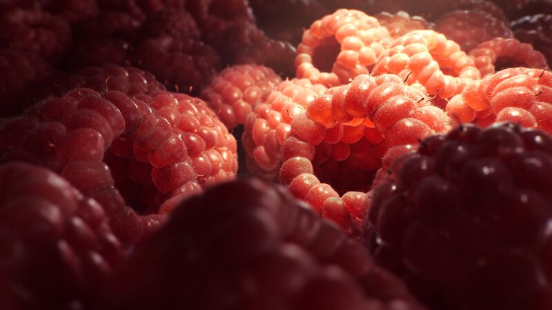 Close-up of Raspberries — Red, Dramatic, Photograph