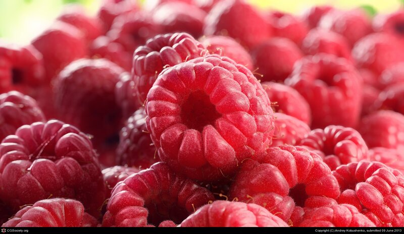 Close-up of Raspberries — Red, Natural, Photograph, Fruit, Background Blur