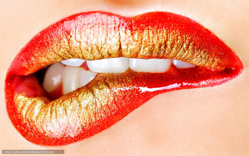 close-up of red and gold lips