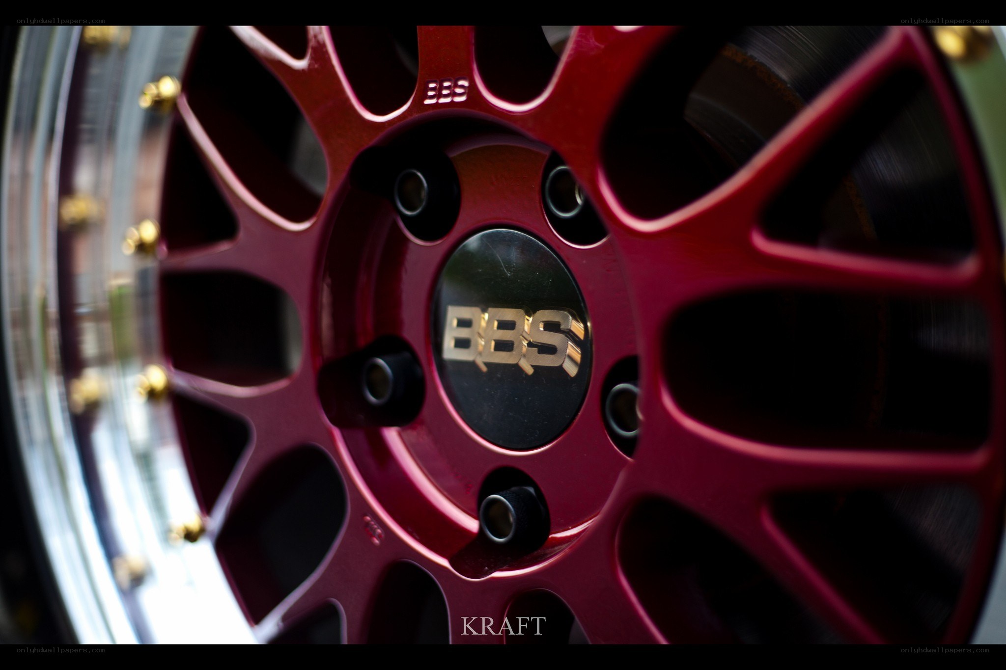 close-up of red BBS wheel