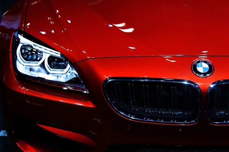 Close-up of red BMW front