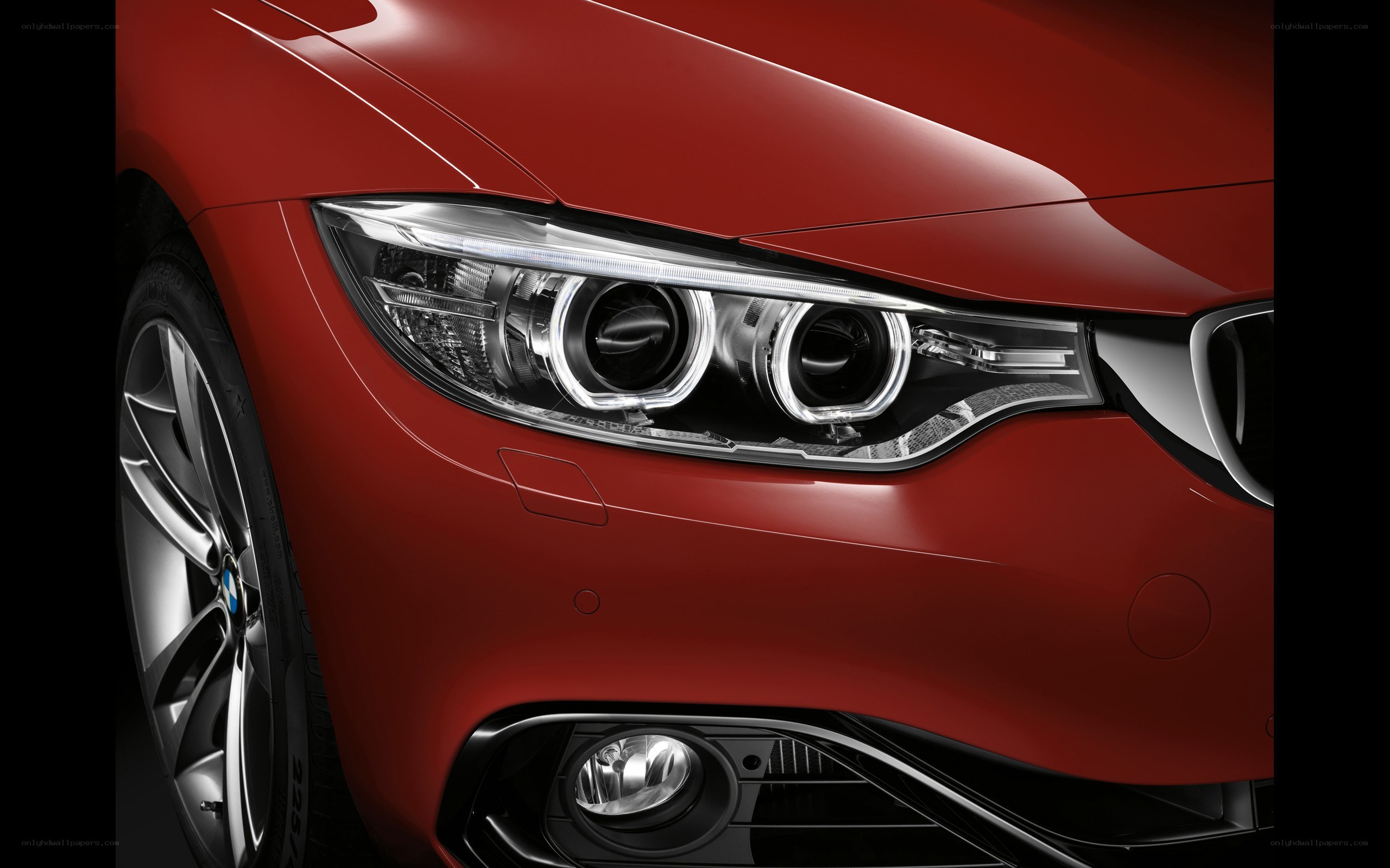 Close-up of red BMW headlight