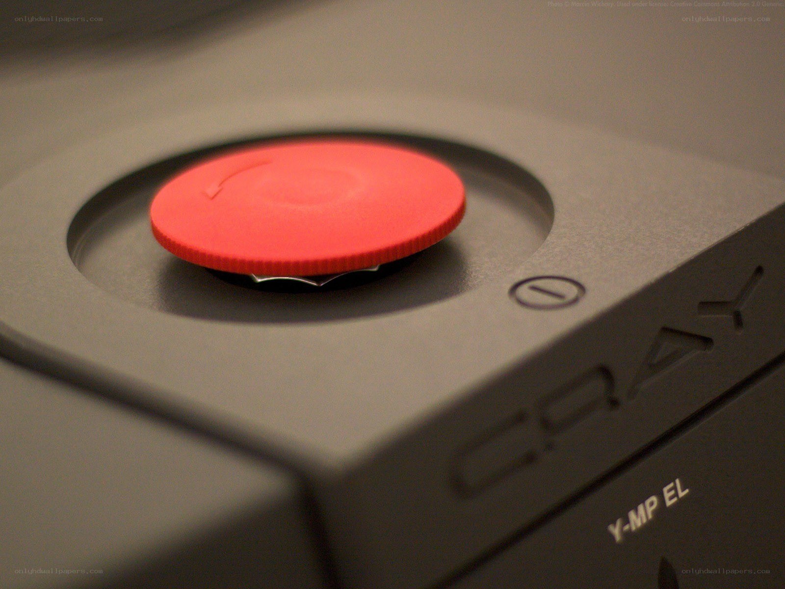 close-up of red button