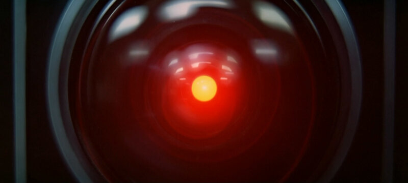 close-up of red camera lens