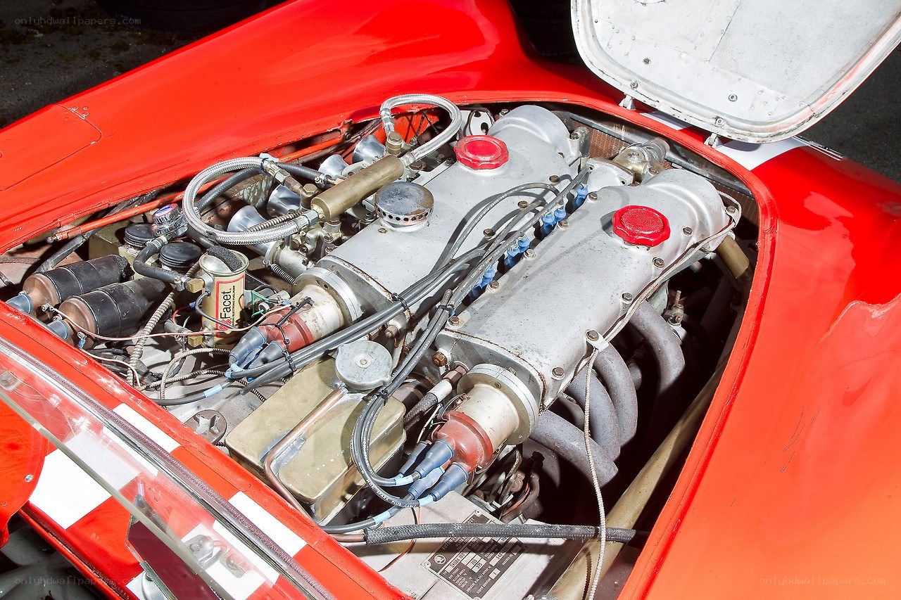close-up of red car engine